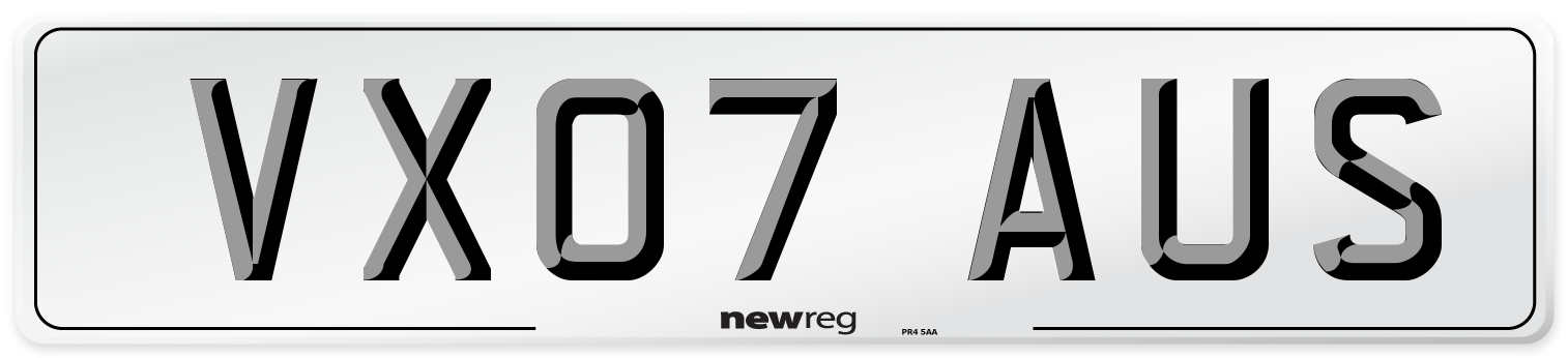 VX07 AUS Number Plate from New Reg